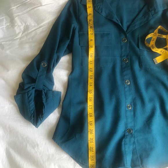 Blue/Teal Button-Down Blouse - Picture 3 of 7